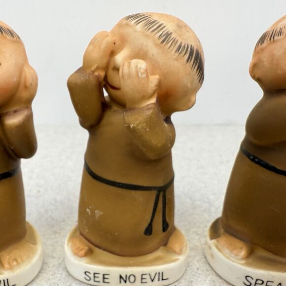 Vintage Set of 3 NORCREST Friars Munks No Evil - See Hear‎ Speak F579 Japan - Picture 3 of 9